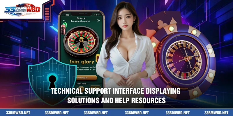 Technical support interface displaying solutions and help resources